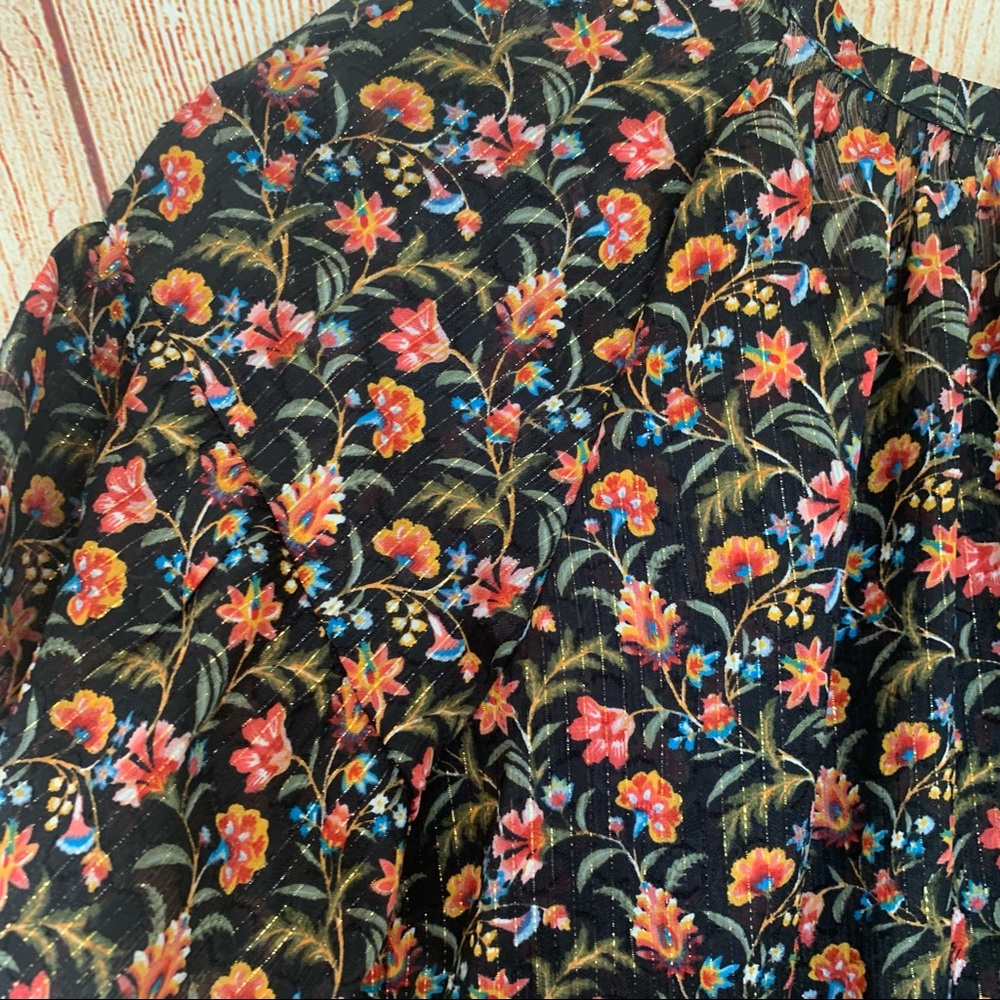 LOFT Petite Small Black Colorful Floral Casual Blouse - Picture 7 of 8